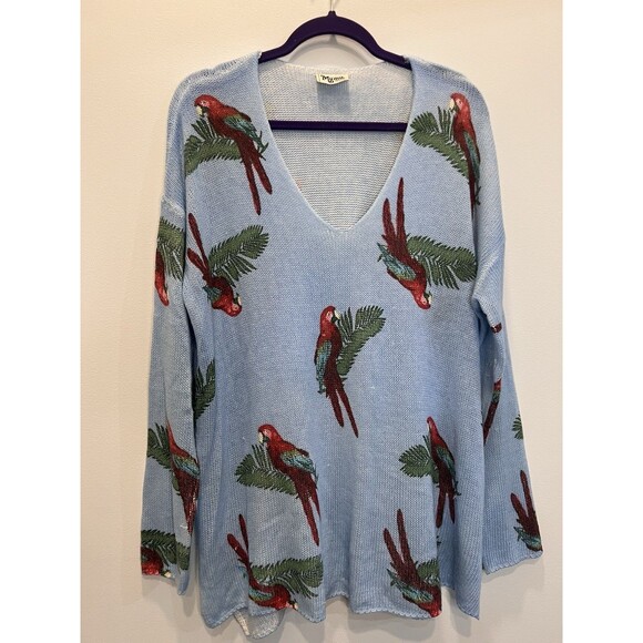 Show Me Your MuMu Tops - Show Me Your Mumu Blue Polly Parrot Canopy Sweater Womens Medium READ